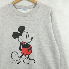 画像1: 90's Disney MICKEY MOUSE USA製 白靴ミッキー キャラクタープリントラグランスウェット LARGE (1)