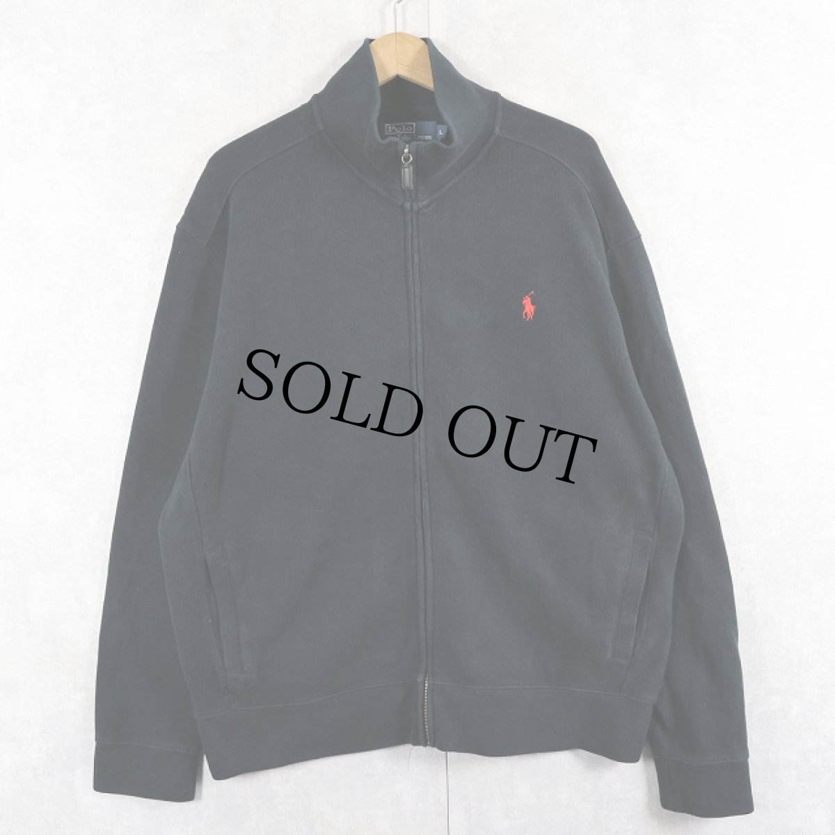 画像1: POLO Ralph Lauren フルジップ コットンリブニットセーター BLACK L (1)