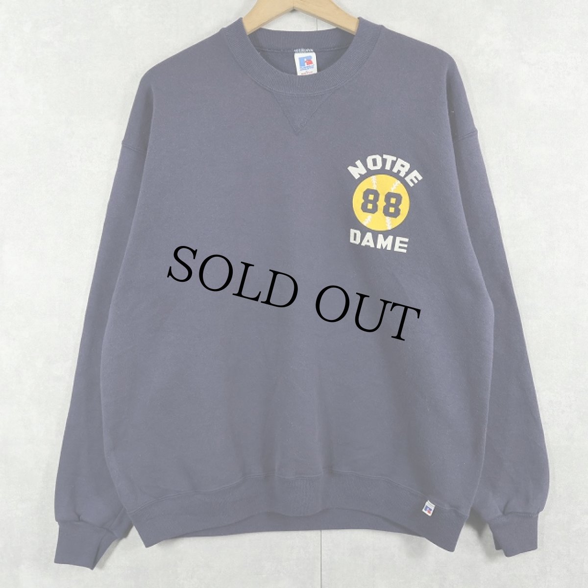 画像2: 80's RUSSELL ATHLETIC USA製 "NOTRE DAME" 前V プリントスウェット NAVY XL (2)