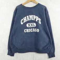画像1: 90's cotton exchange USA製 REVERSE WEAVE TYPE プリントスウェット NAVY XL (1)