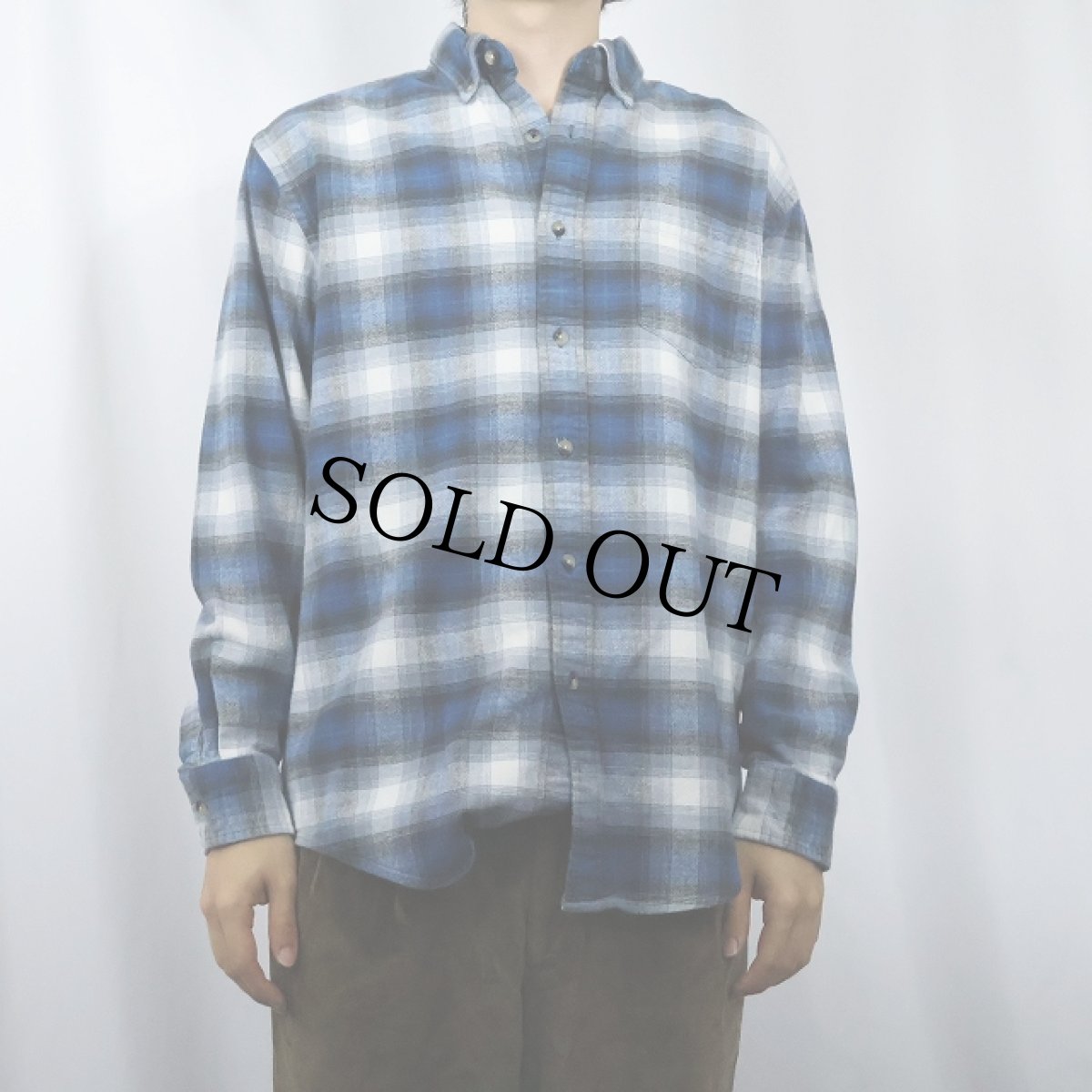 画像2: PENDLETON "MASON" オンブレーチェック柄 ボタンダウン ライトネルシャツ M (2)