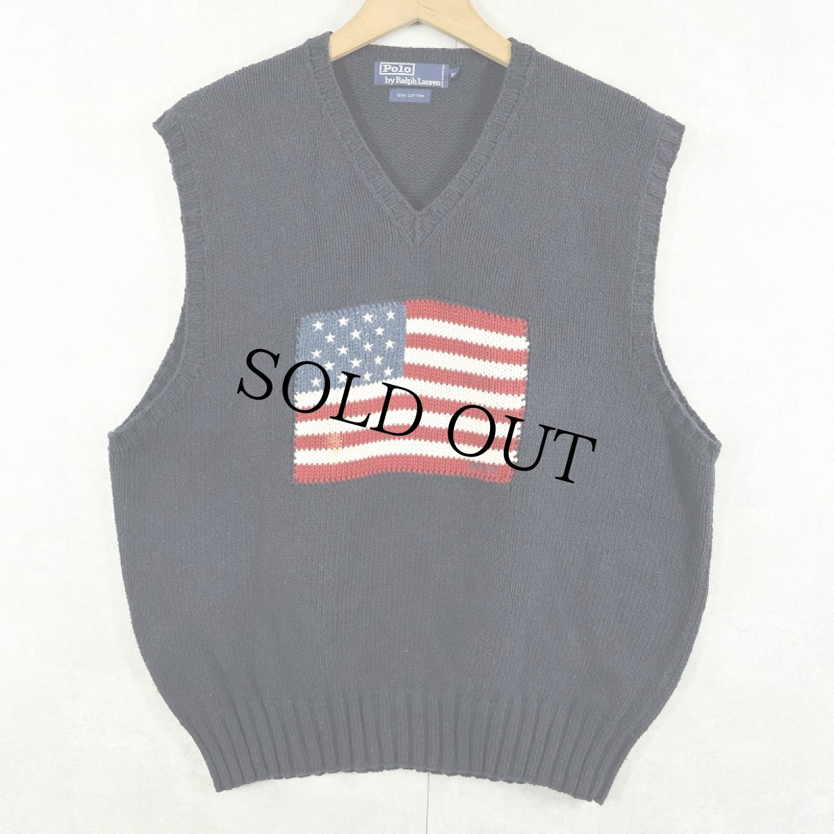 画像2: POLO Ralph Lauren 星条旗柄 コットンニットベスト NAVY XL (2)