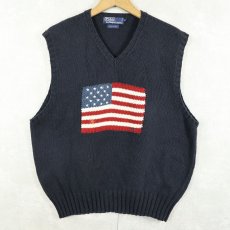 画像1: POLO Ralph Lauren 星条旗柄 コットンニットベスト NAVY XL (1)