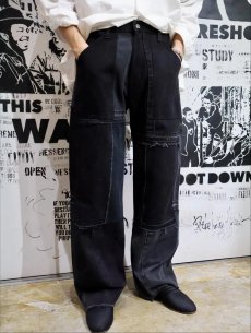 画像1: Little Vintage "vintage black denim" patch work backer pants (1)