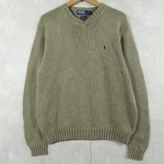 画像1: POLO Ralph Lauren ロゴ刺繍 Vネック コットンニットセーター M (1)