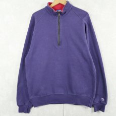 画像1: 80〜90's Champion 青刺繍タグ 中期 USA製 ハーフジップ 無地スウェット XL (1)
