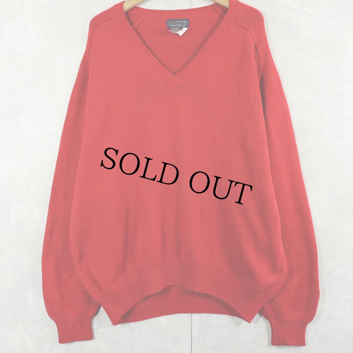 画像1: 90's LANDS' END USA製 Vネック コットンニットセーター L (1)