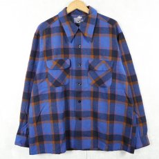 画像1: 70's PENDLETON USA製 チェック柄 ウールオープンカラーシャツ XL (1)