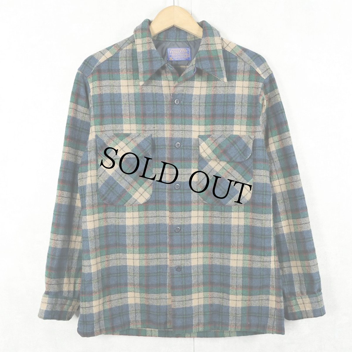 画像1: 70's PENDLETON USA製 チェック柄 ウールオープンカラーシャツ M (1)