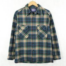 画像1: 70's PENDLETON USA製 チェック柄 ウールオープンカラーシャツ M (1)