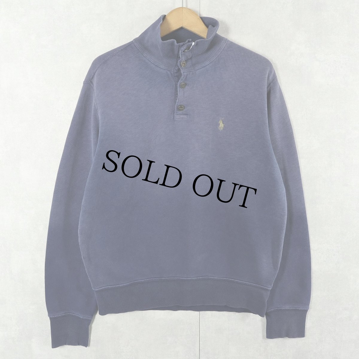 画像1: POLO Ralph Lauren ロゴ刺繍 猫目ボタン プルオーバースウェット NAVY (1)