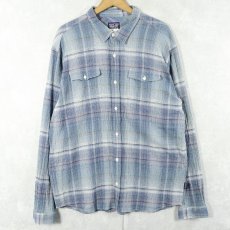 画像1: 2015SS Patagonia "ORGANIC COTTON" オンブレーチェック柄 ちりめんシャツ XL (1)