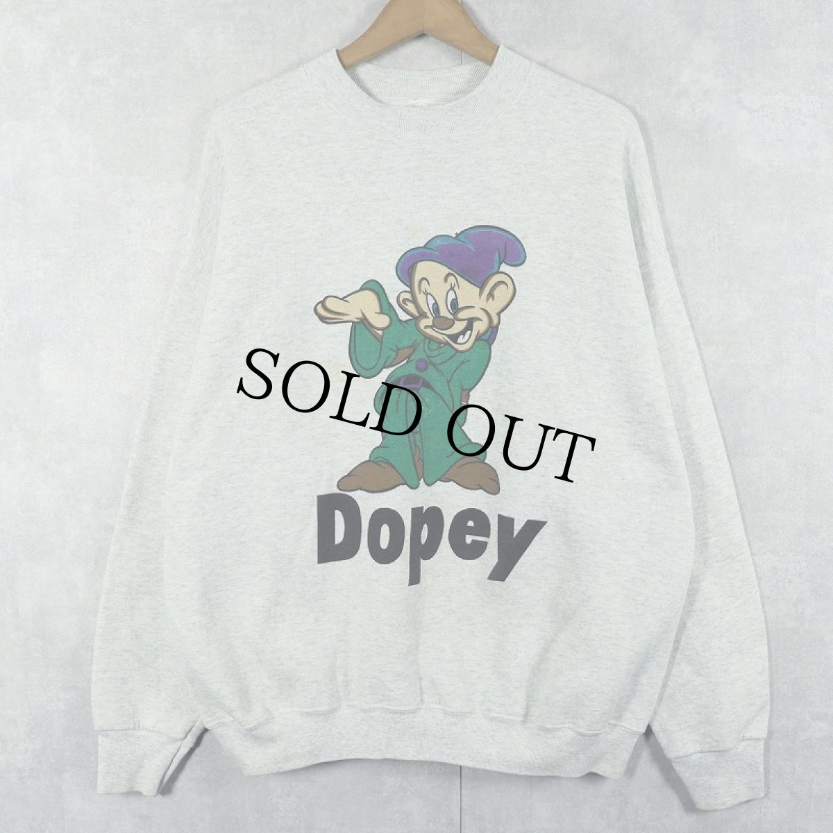 画像1: 90's Disney 七人の小人 "Dopey" キャラクター染み込みプリントスウェット XL (1)