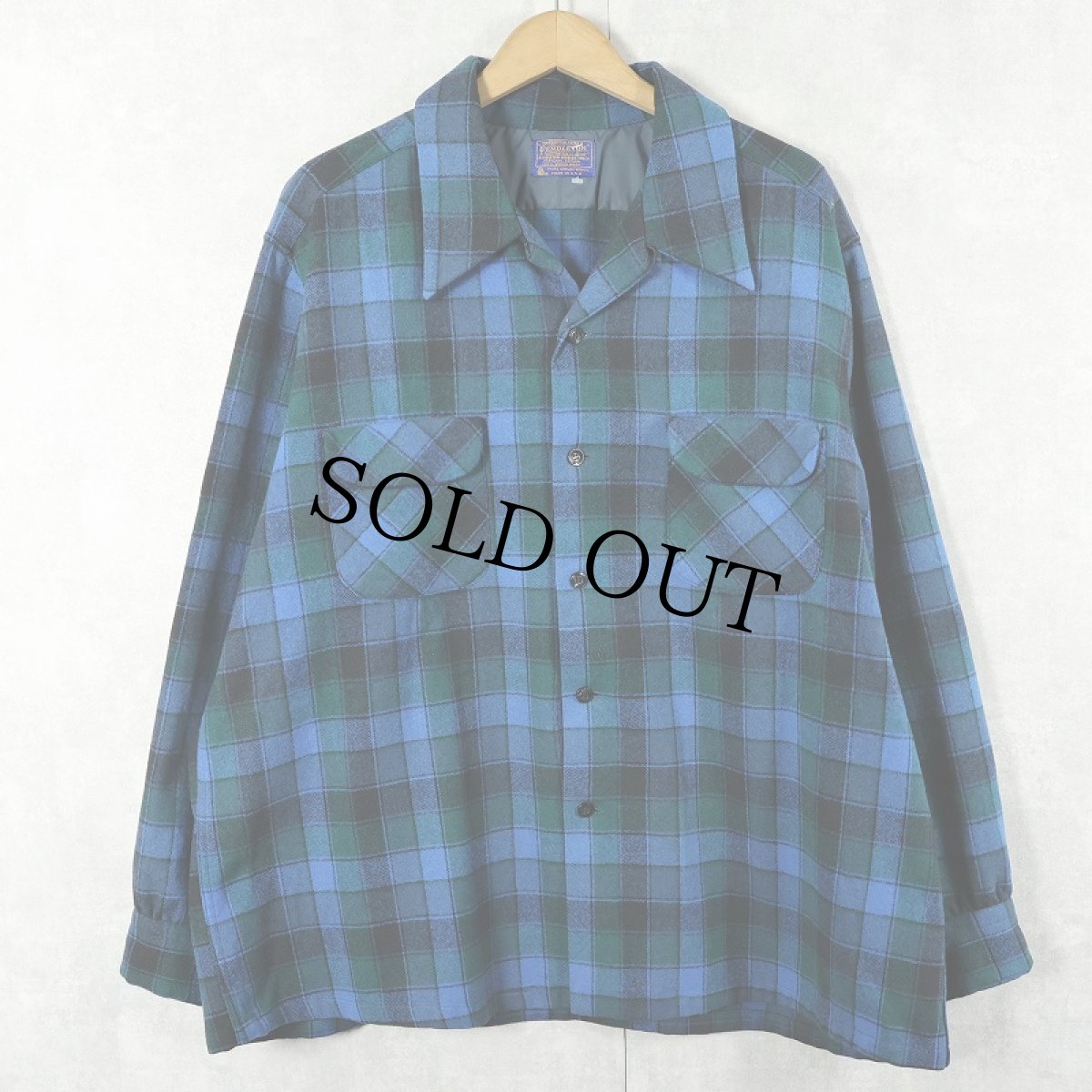 画像1: 70's PENDLETON USA製 チェック柄 ウールオープンカラーシャツ (1)