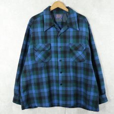 画像1: 70's PENDLETON USA製 チェック柄 ウールオープンカラーシャツ (1)