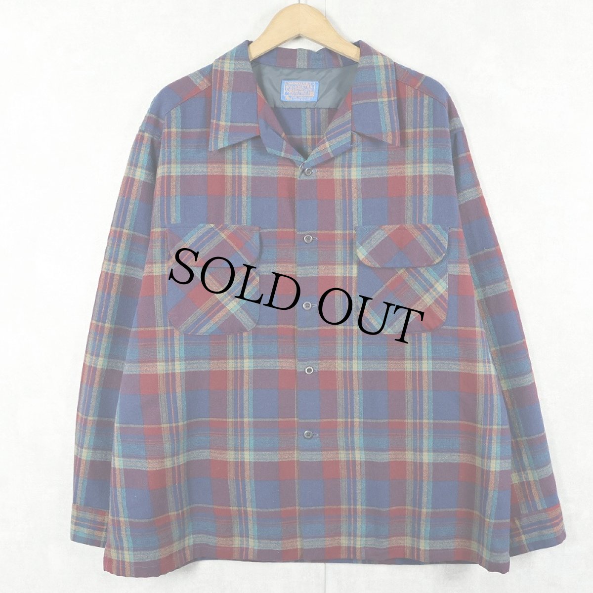 画像1: 70's PENDLETON USA製 チェック柄 ウールオープンカラーシャツ XXL (1)