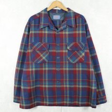 画像1: 70's PENDLETON USA製 チェック柄 ウールオープンカラーシャツ XXL (1)