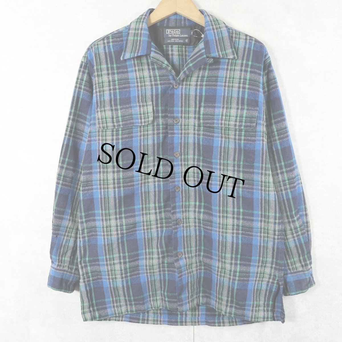 画像1: 90's POLO Ralph Lauren USA製 チェック柄 ウールオープンカラーシャツ S (1)