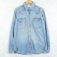 画像1: 70's JCPenney ハンド刺繍 デニムウエスタンシャツ (1)