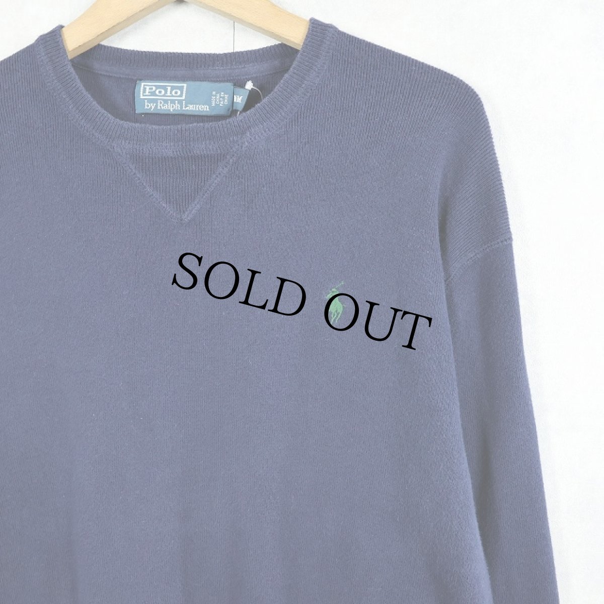 画像1: POLO Ralph Lauren 前V コットンニットセーター NAVY M (1)