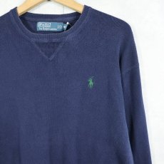 画像1: POLO Ralph Lauren 前V コットンニットセーター NAVY M (1)