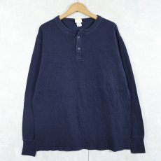 画像1: 90's L.L.Bean USA製 "RIVER DRIVER'S SHIRT" 猫目ボタン ヘンリーネック 2レイヤーロンT NAVY L (1)