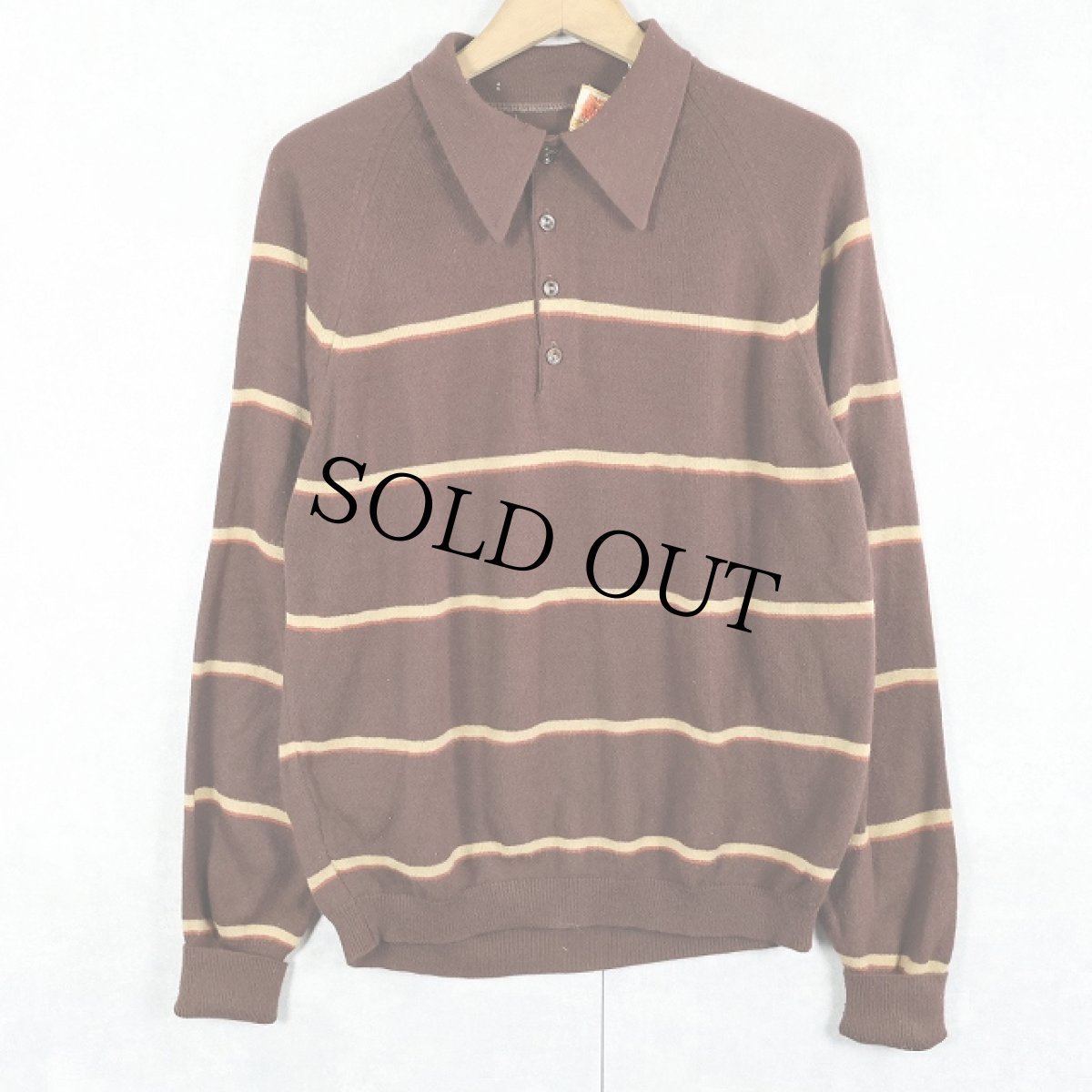画像1: 70's Jantzen USA製 ボーダー柄 アクリルニットポロシャツ M (1)
