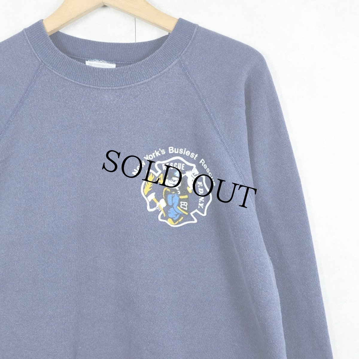 画像1: 80's USA製 "RESCUE 4 F.D.N.Y" キャラクタープリントラグランスウェット NAVY XL (1)