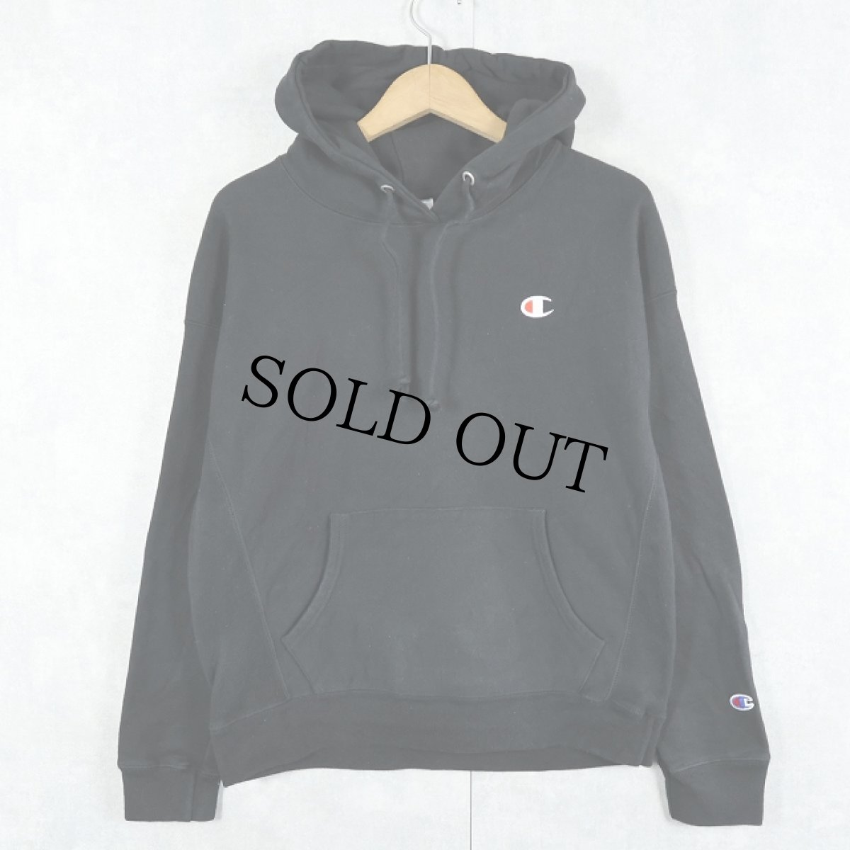 画像1: Champion REVERSE WEAVE 目付き スウェットフーディー BLACK L (1)