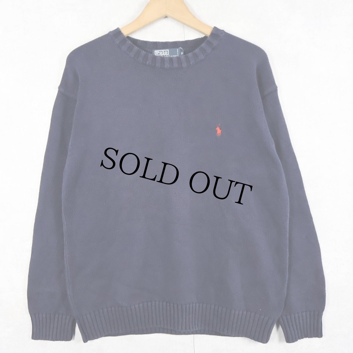 画像1: POLO Ralph Lauren コットンニットセーター NAVY M (1)