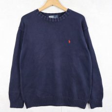 画像1: POLO Ralph Lauren コットンニットセーター NAVY M (1)