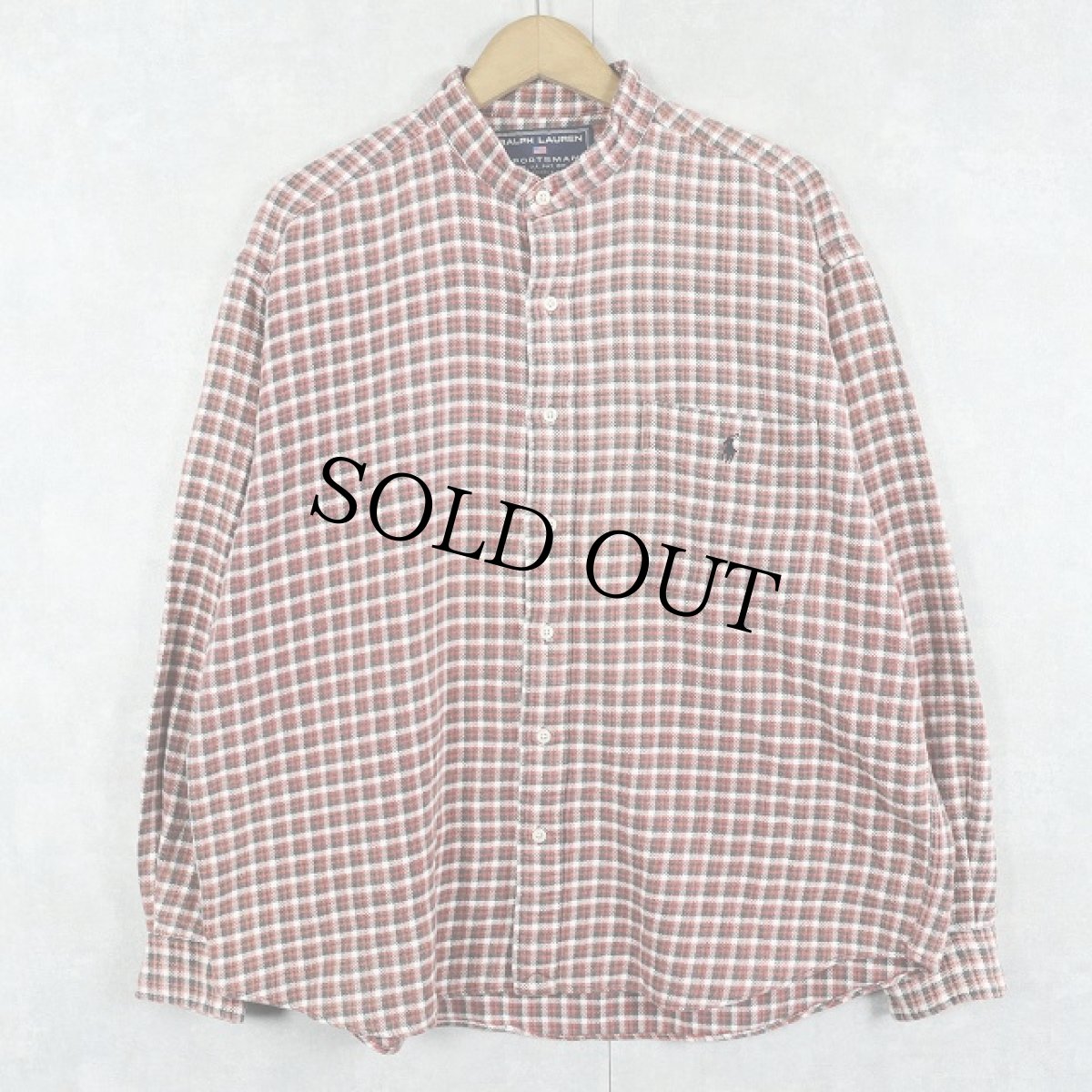 画像1: 90's〜 RALPH LAUREN SPORTSMAN チェック柄 バンドカラー ヘビーネルシャツ (1)