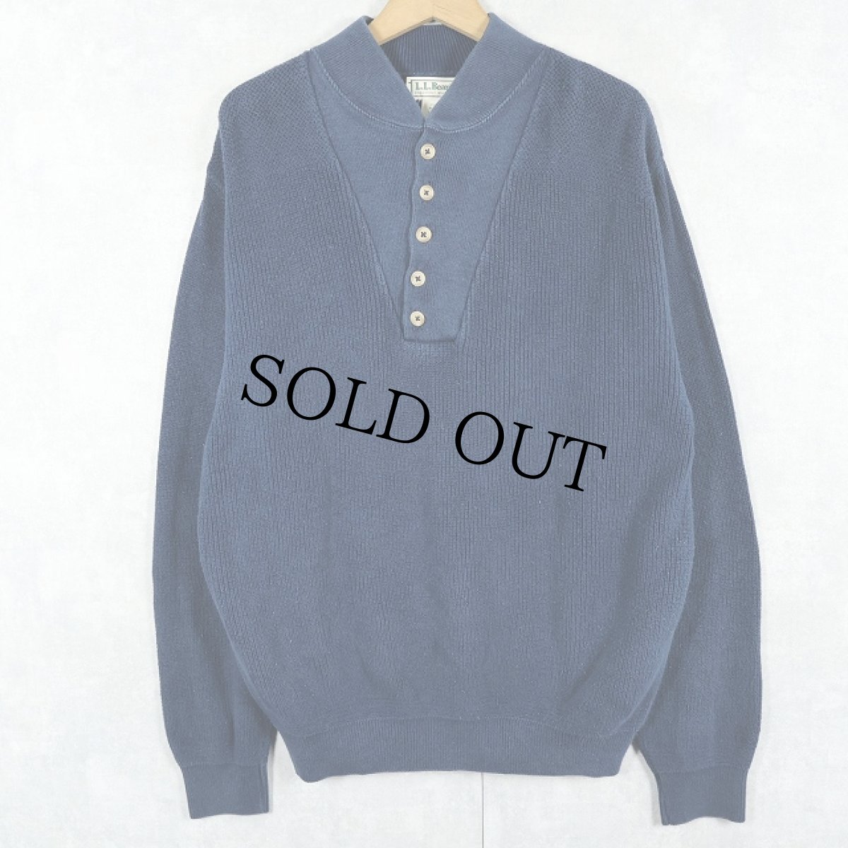 画像1: 80〜90's L.L.Bean USA製 ヘンリーネック コットンニットセーター NAVY L (1)