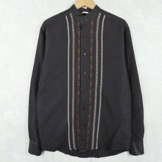 画像1: Cubavera レーヨン×ポリエステル 刺繍デザイン バンドカラーキューバシャツ BLACK S (1)
