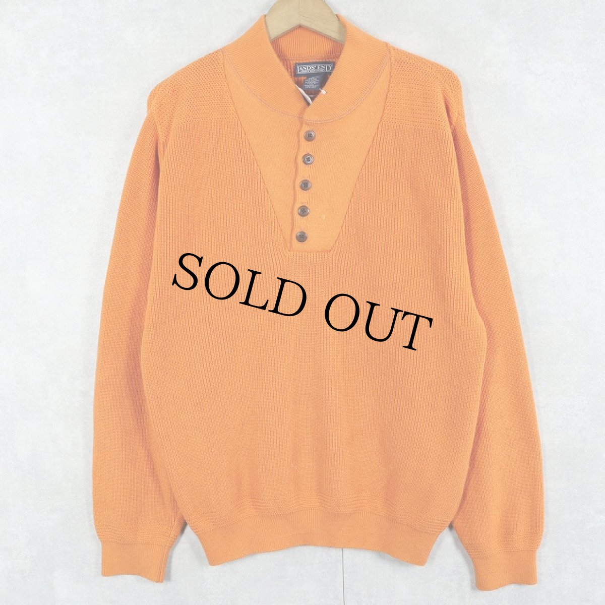 画像1: 90's LANDS' END USA製 ヘンリーネック コットンニットセーター M (1)