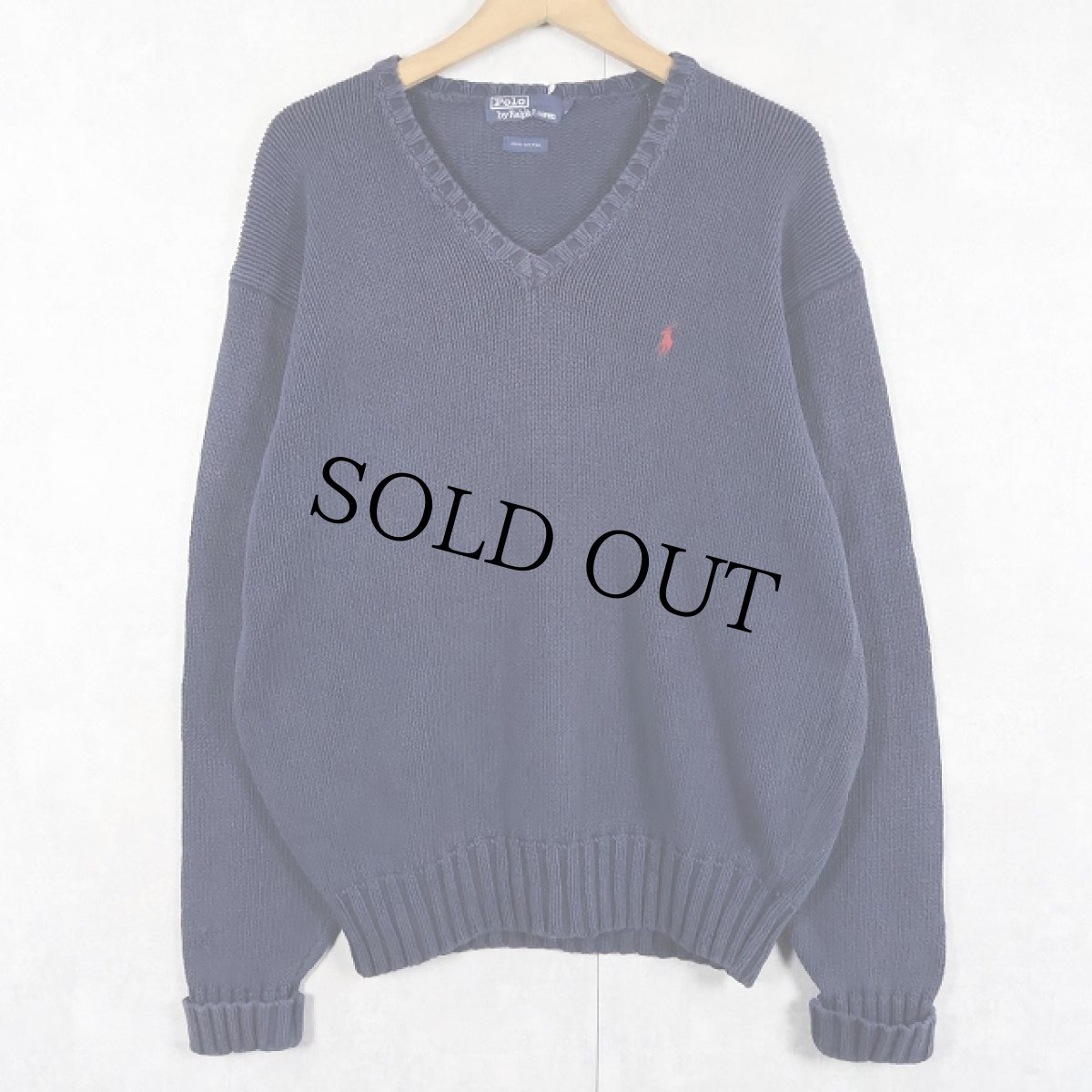 画像1: POLO Ralph Lauren Vネック コットンニットセーター NAVY M (1)