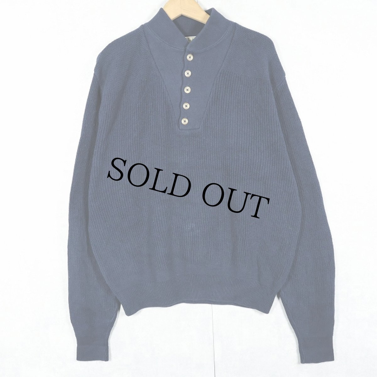 画像1: 80's L.L.Bean USA製 ヘンリーネック コットンニットセーター NAVY M (1)