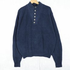 画像1: 80's L.L.Bean USA製 ヘンリーネック コットンニットセーター NAVY M (1)