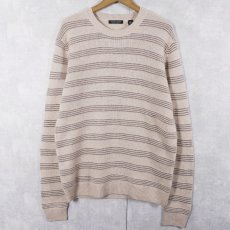 画像1: SAKS FIFTH AVENUE ボーダー柄 カシミアニットセーター L (1)