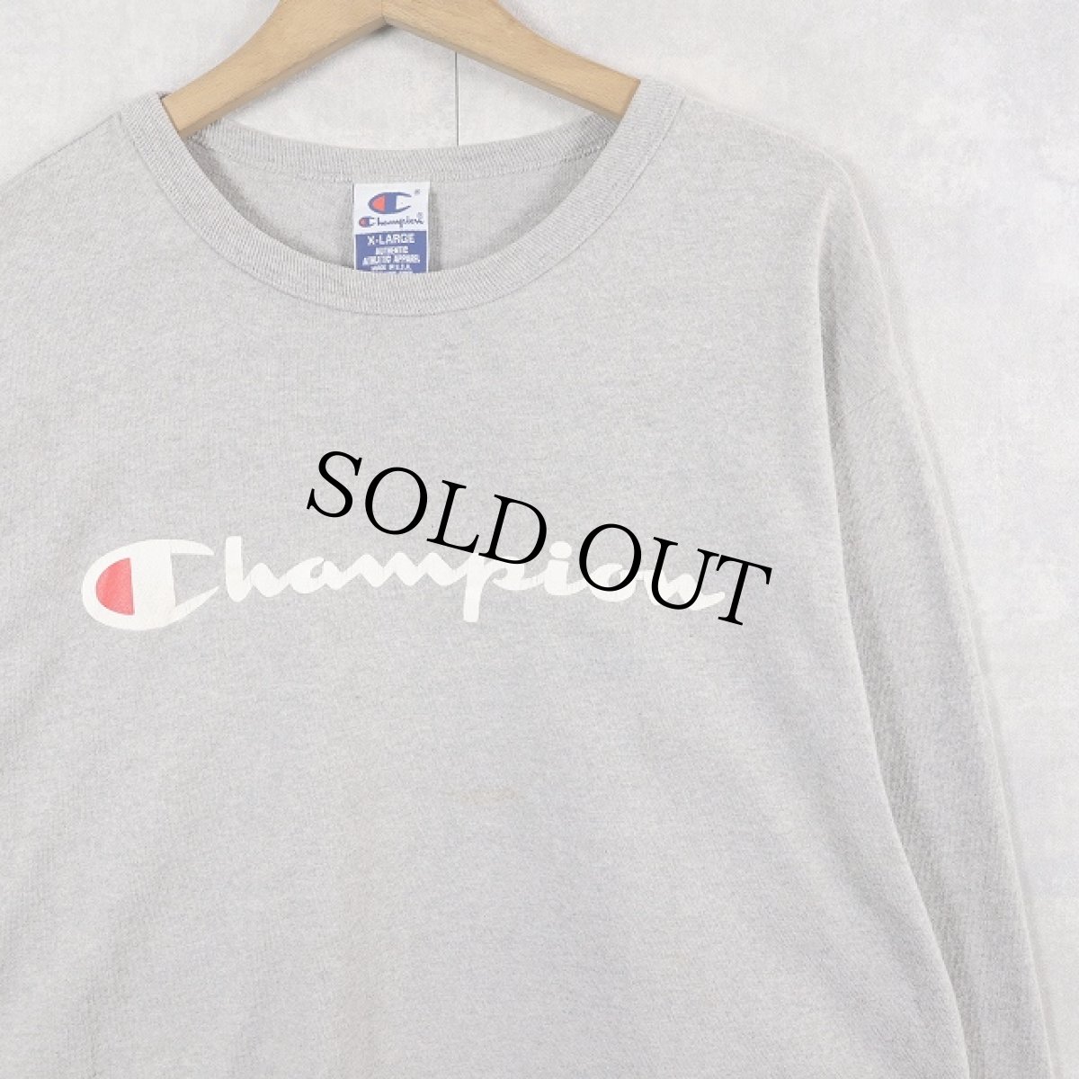 画像1: 80〜90's Champion 青刺繍タグ 後期 USA製 ロゴプリントロンT XL (1)