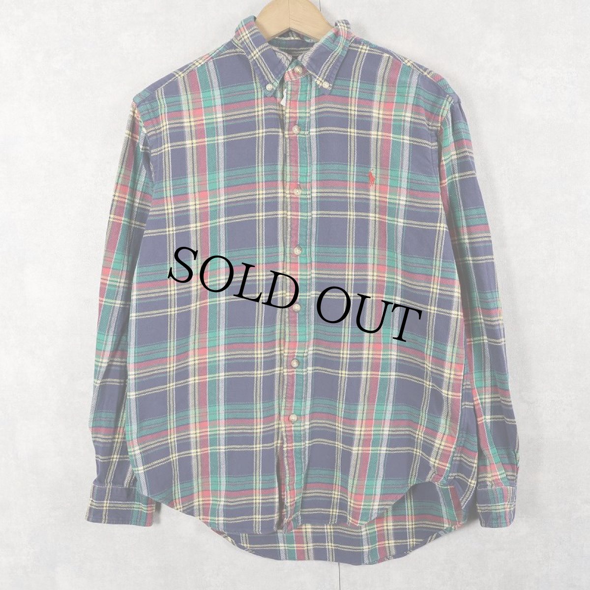 画像1: Ralph Lauren "CLASSIC FIT" チェック柄 コットンボタンダウンシャツ M (1)