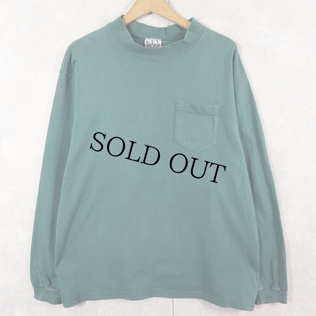 画像1: 90's KEY ELEMENTS USA製 モックネック 無地ポケットロンT M (1)