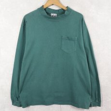 画像1: 90's KEY ELEMENTS USA製 モックネック 無地ポケットロンT M (1)