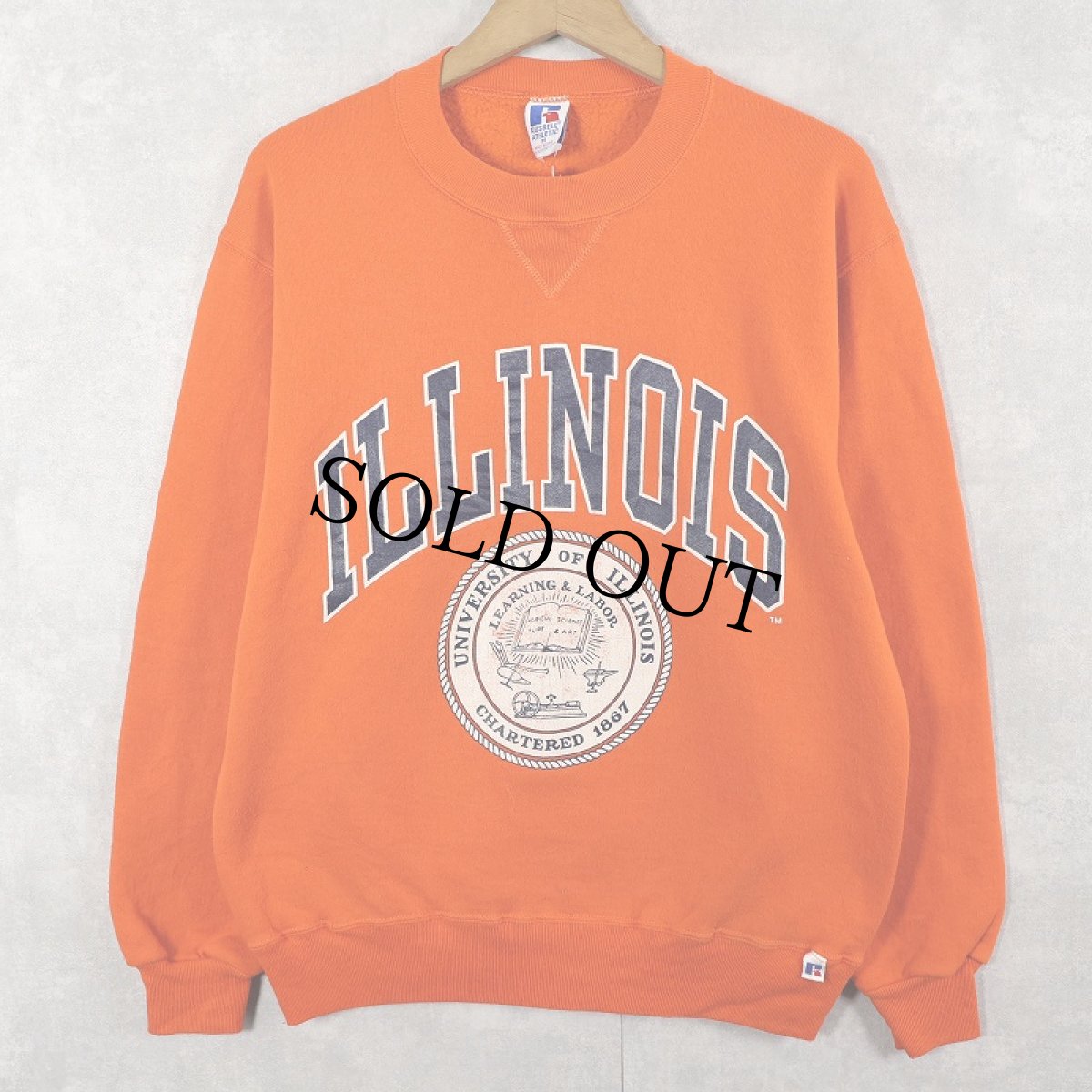 画像1: 90's RUSSELL ATHLETIC USA製 前V "UNIVERSITY OF ILLINOIS" プリントスウェット M (1)