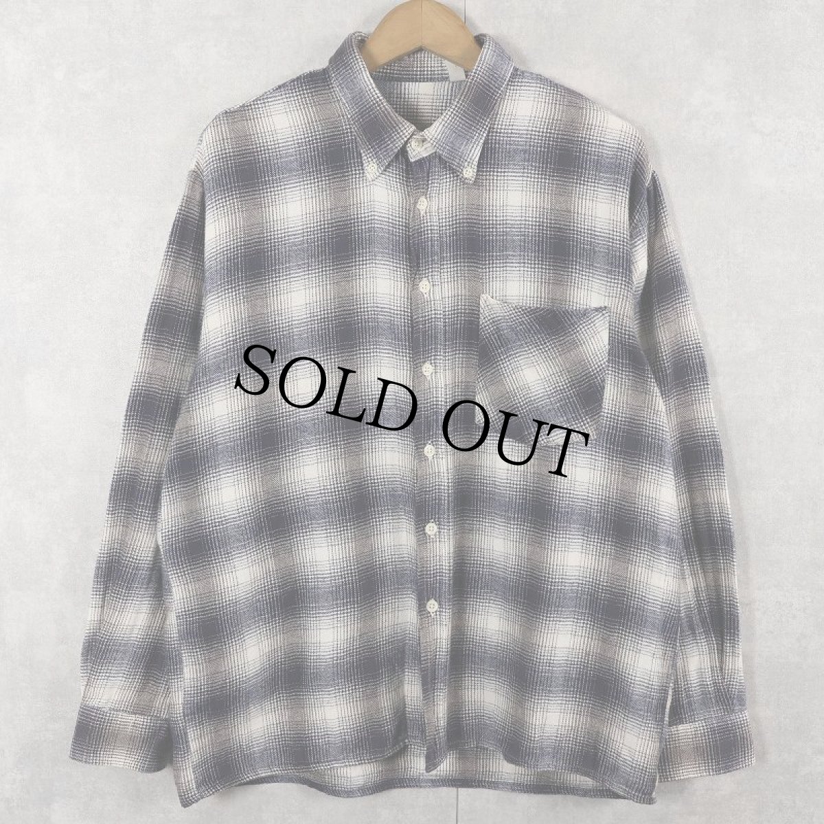 画像1: オンブレーチェック柄 ボタンダウン ライトネルシャツ L (1)