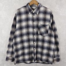 画像1: オンブレーチェック柄 ボタンダウン ライトネルシャツ L (1)