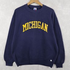 画像1: 90's RUSSELL ATHLETIC USA製 前V "MICHIGAN" プリントスウェット NAVY L (1)