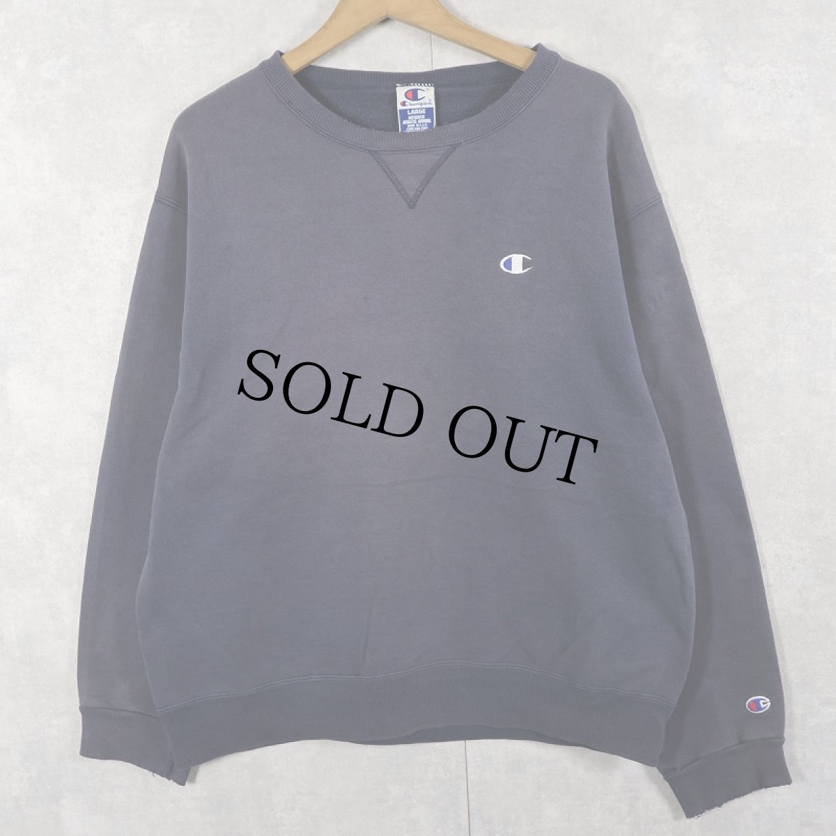 画像1: 80〜90's Champion 青刺繍タグ 後期 USA製 前V 目付き スウェット NAVY L (1)