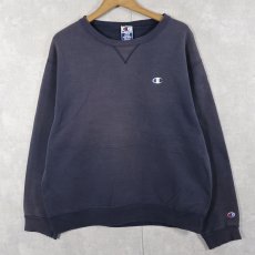 画像1: 80〜90's Champion 青刺繍タグ 後期 USA製 前V 目付き スウェット NAVY L (1)