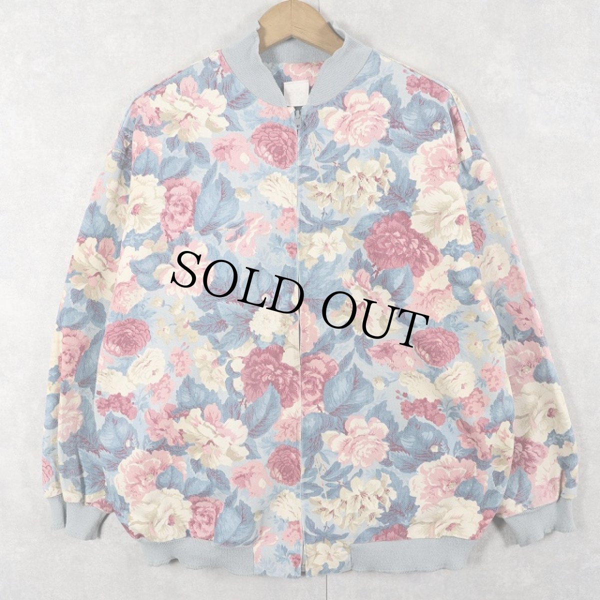 画像1: 70's〜 USA製 花柄 コットンジップジャケット M (1)